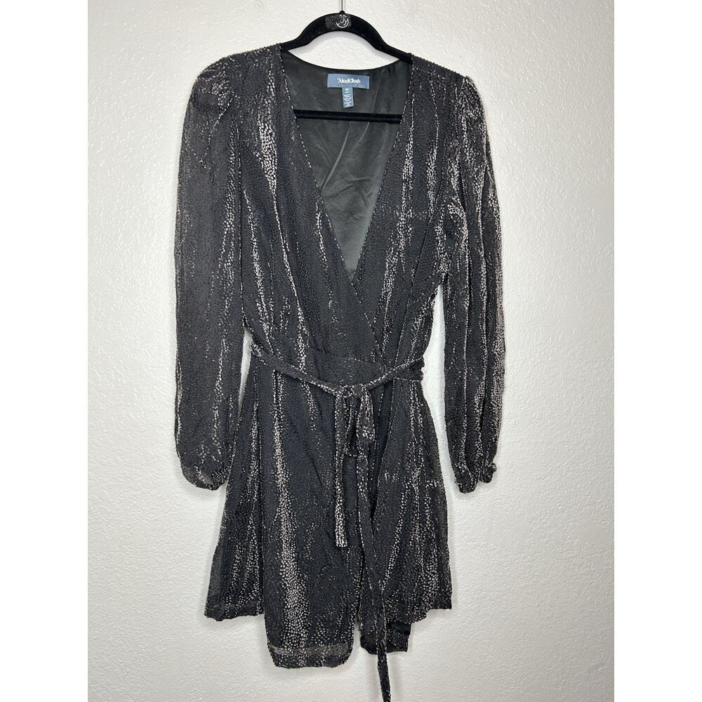 Modcloth‎ Womens Wrap Dress Gray Velvet Long Sleeve V-Neck Size Medium